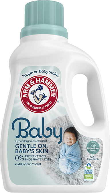 Detergente líquido hipoalergénico para ropa ARM & HAMMER Baby, para recién nacidos bebés, alta eficiencia.